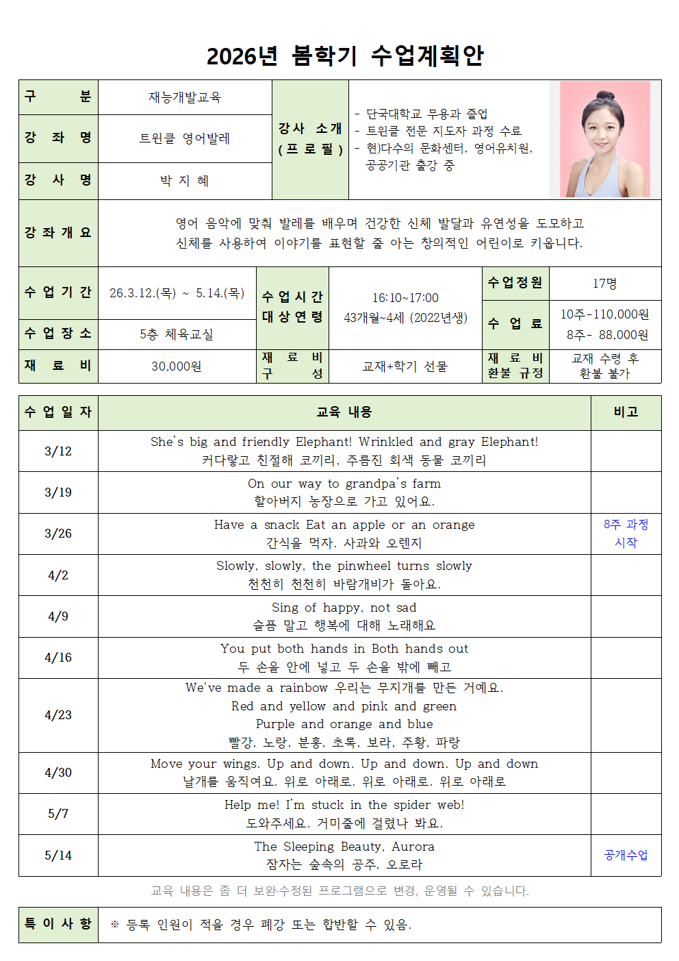 재능26 봄 목 트윈클 영어발레 16시10분001