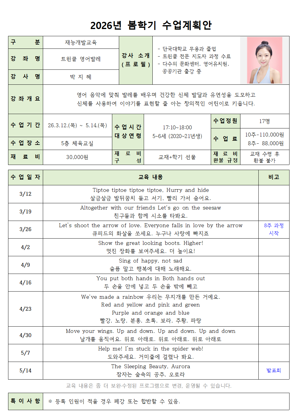 재능26 봄 목 트윈클 영어발레 17시10분001